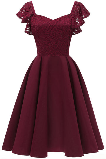 Vestido de fiesta de cóctel de color burdeos con escote corazón